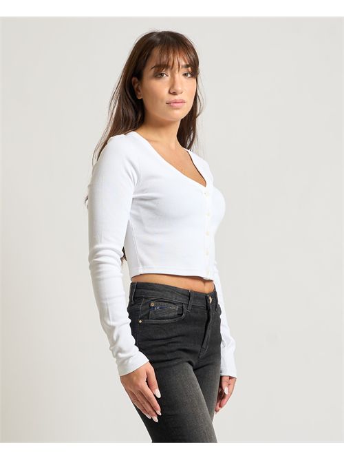 Cardigan donna Calvin Klein in cotone a costine corto CALVIN KLEIN | LV047C204GYAA